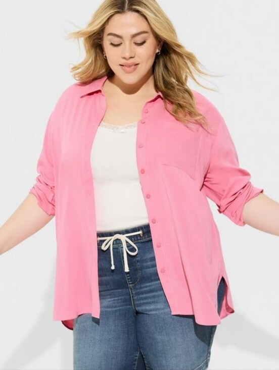 torrid Tops - torrid Pink Button-Up Casual Shirt
